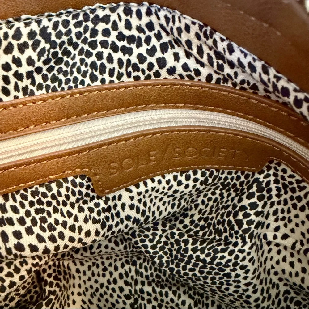 Sole Society Crossbody Satchel Bag Purse Brown Animal print Lining - Picture 9 of 11